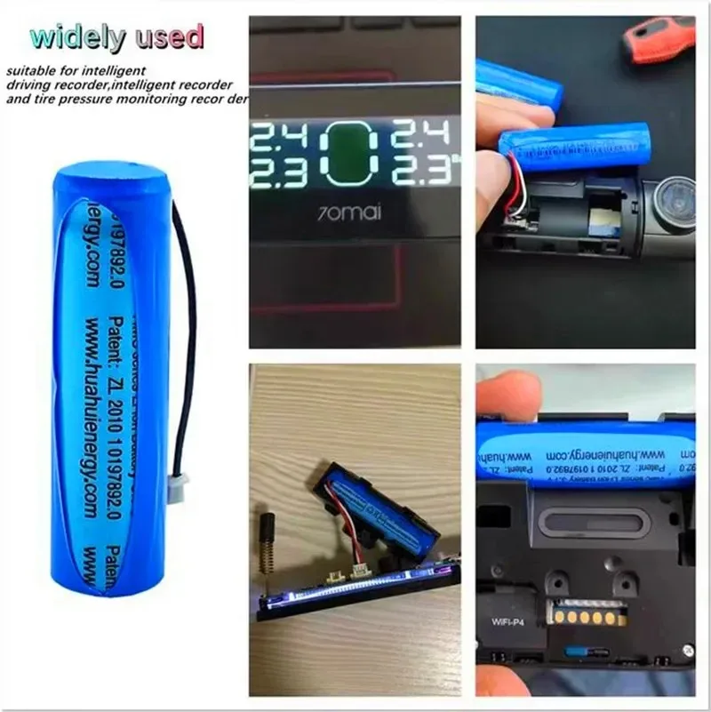 HMC1450 Lithium Ion Battery 3.7V 500mAh 70mai Smart Dash Cam Pro, Midrive D02 Replacement Battery 3-wire Plug 14*50mm
