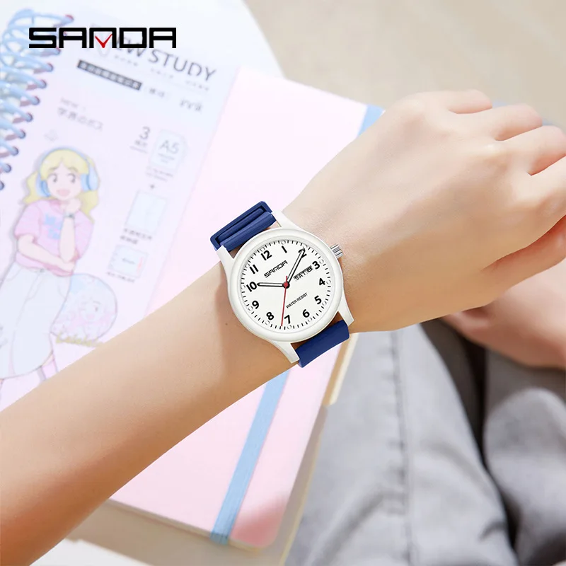 SANDA 3263 Student Exam Watch - Lightweight, Silent, Waterproof, Luminous, Double Calendar, Anti Fall and Scratch Sport Watch