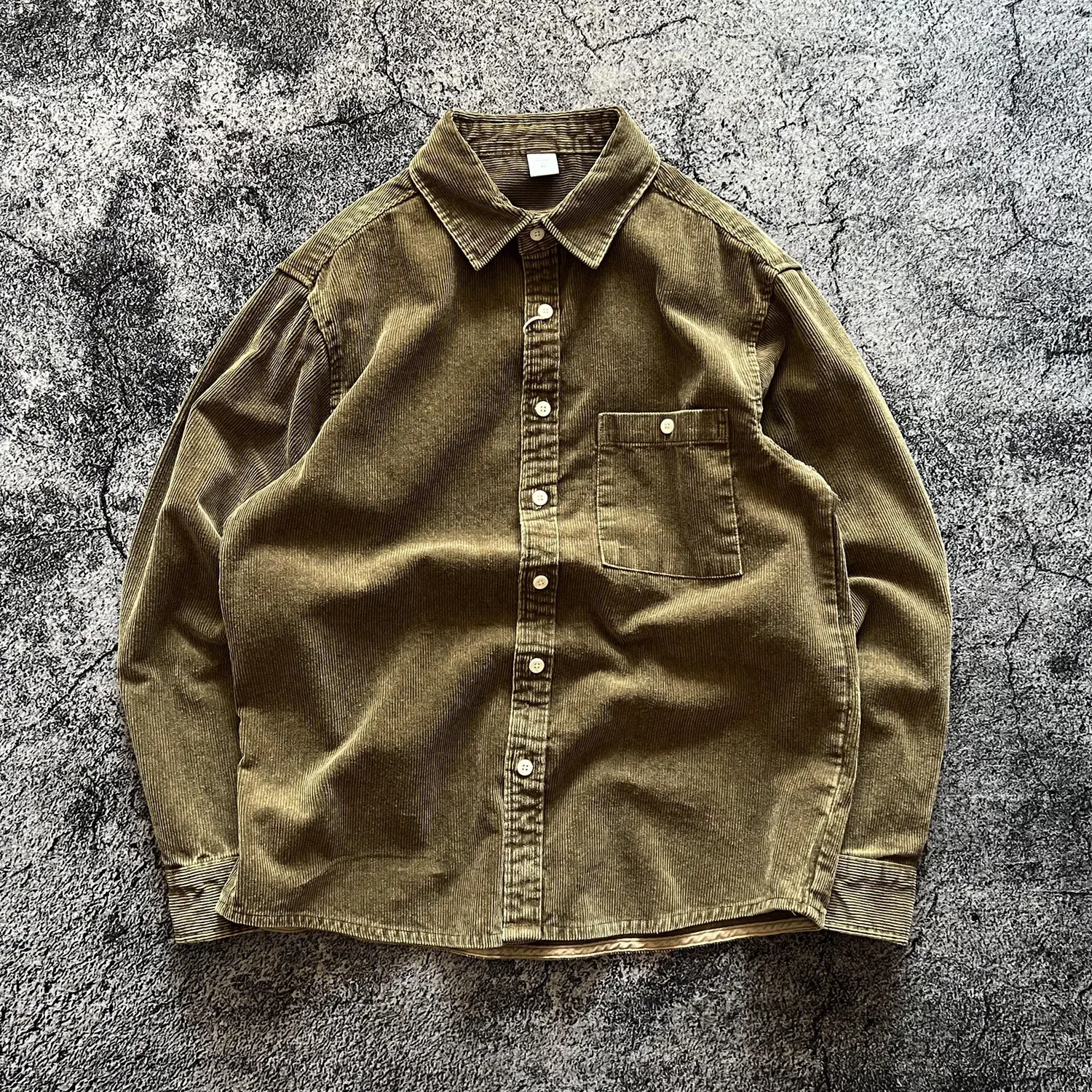 Heavy Duty Retro Cotton Corduroy Shirt Amikaji Solid Color Thick Casual Shirts