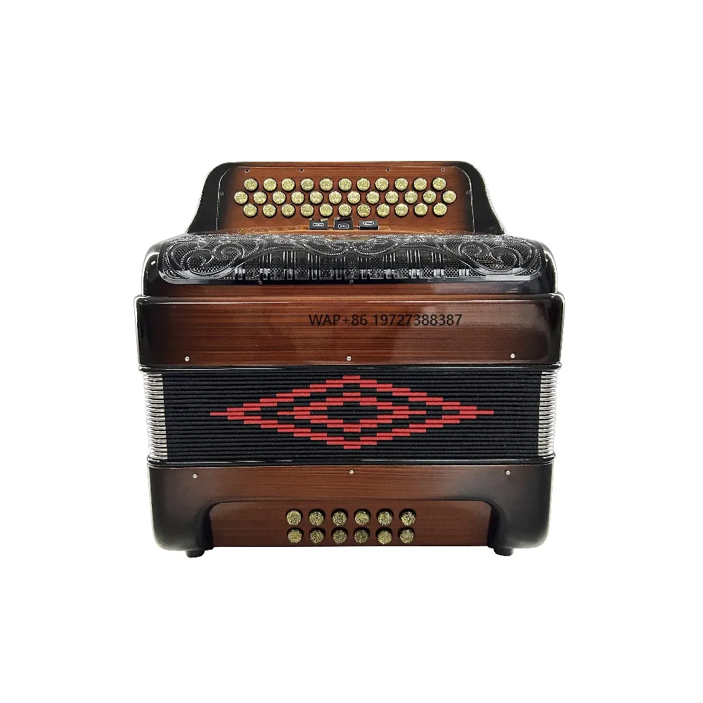 

34 Buttons 12 Bass 3 Registers Wood Flame Body Accordion Instrument Black Grill Gold Buttons Acordeon JB3412C