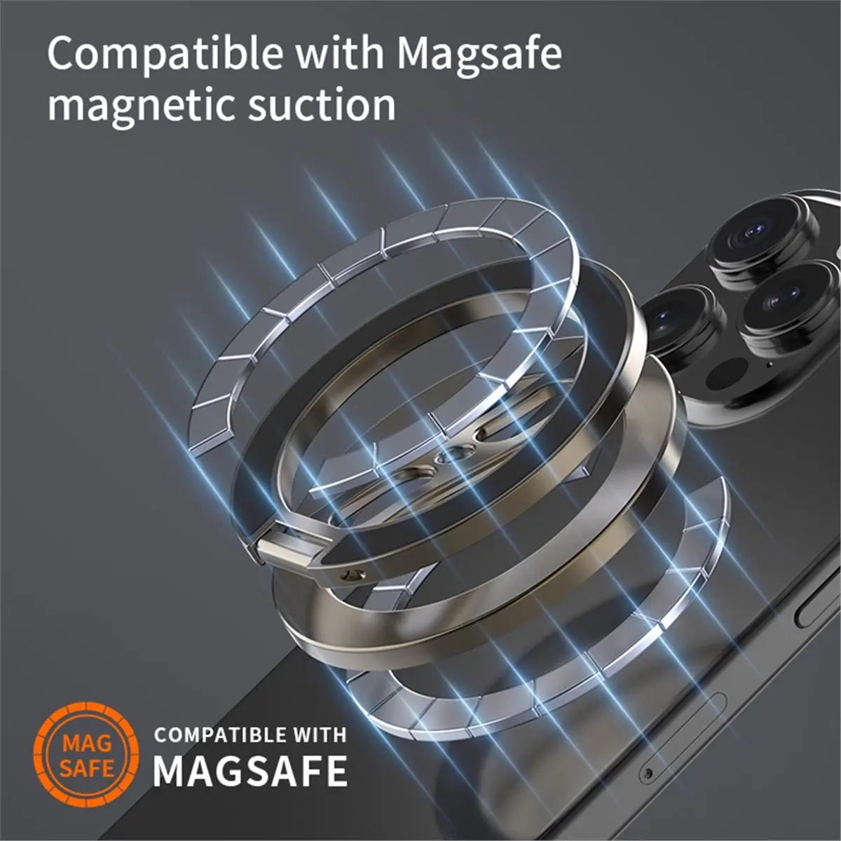 lillili Phone 360° Rotation Double-Sided Magnetic Holder for Magsafe Portable Metal Finger Ring Stand for Smartphone Grey