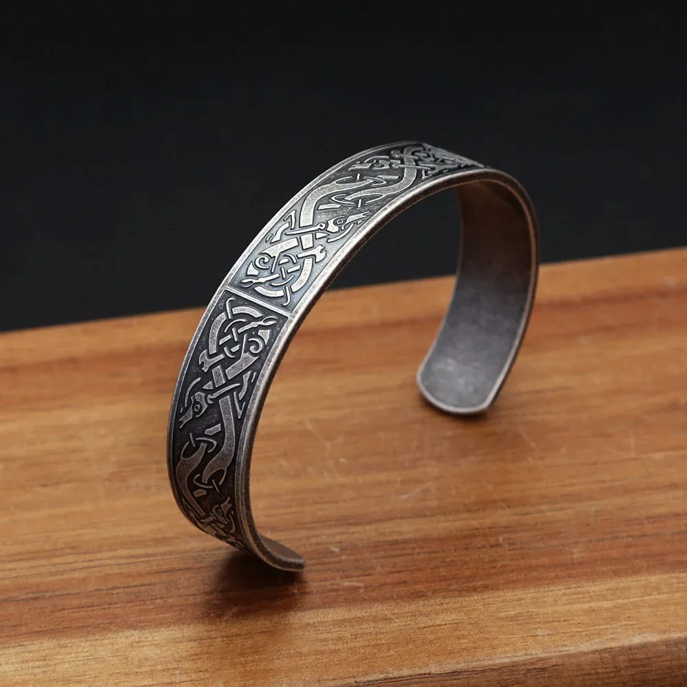 Viking Dragon Celtic Knot Cuff Bracelet Stainless Steel Nordic Vintage Open Bangle Unisex Punk Fashion Men Wrist Jewelry Gifts