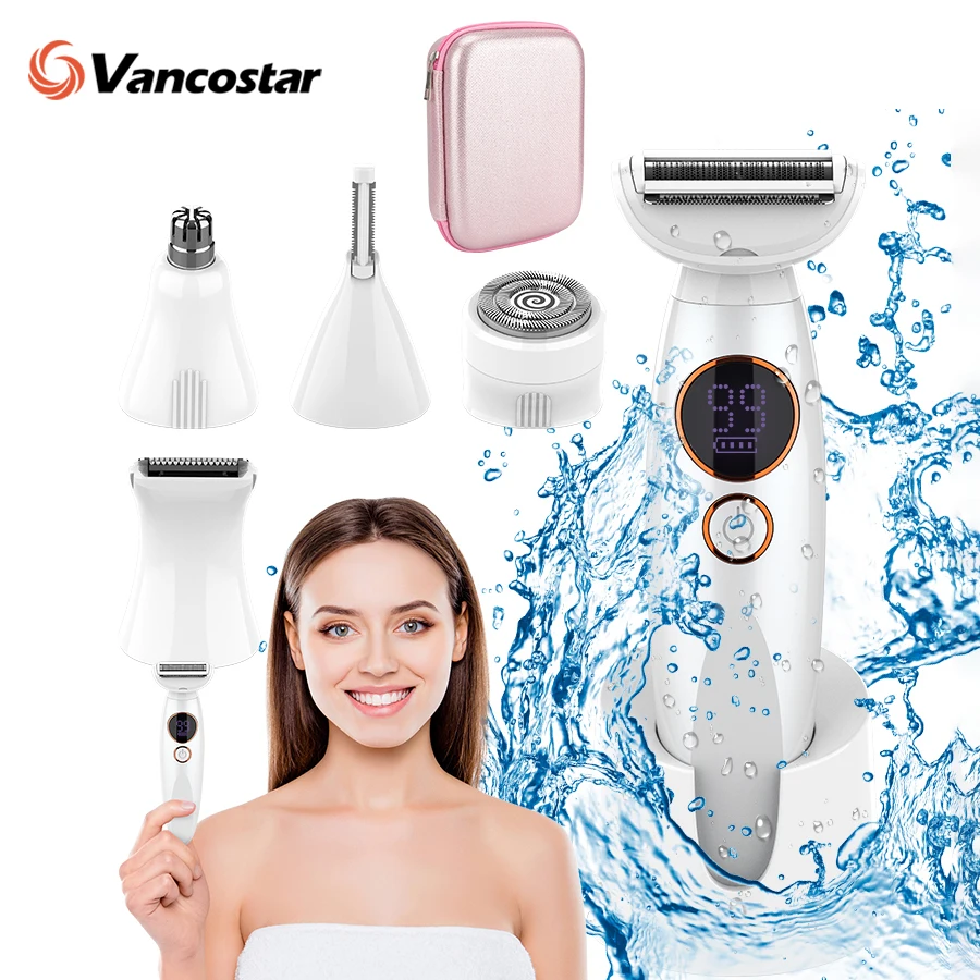 

5в1 электрические женские бритвы для носа, бровей, лица, бикини, удаления волос, сухого и влажного использования, водонепроницаемый USB-безболезненный эпилятор