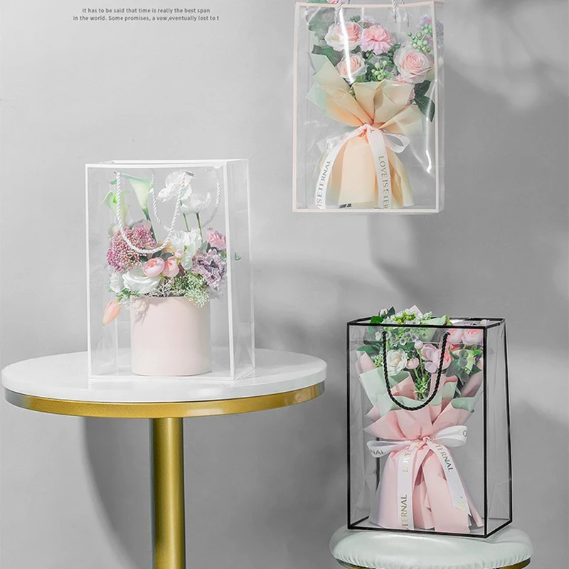 Flower Packing Box Transparent PVC Flower Bouquet Bagging Florist Decoration Long Tote Clear Bag Collocation Packaging Bag