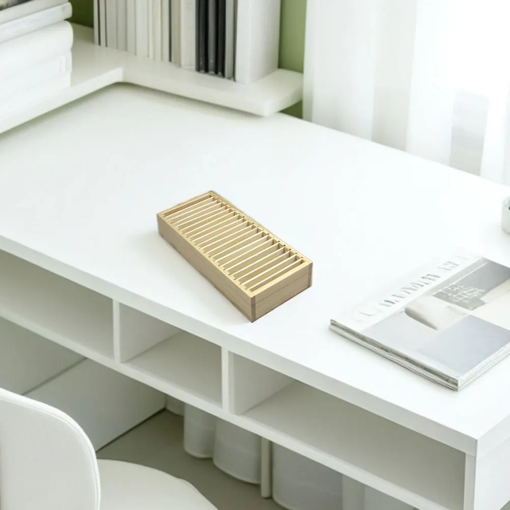 

Wooden Card Organizer Box Multi Compartment Business Card Holder with Detachable Interior for Desk Office Home Storage Portable