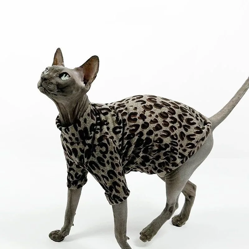 Clothing for Hairless Cat Leopard T-shirt for Sphynx Stretch Summer Clothes for Devon Curly Soft Thin Coat for Kittens in Spring