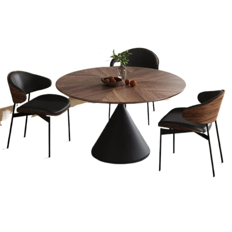 

Medieval style dining table retro household round solid wood round table black walnut parquet minimalist small apartment dining