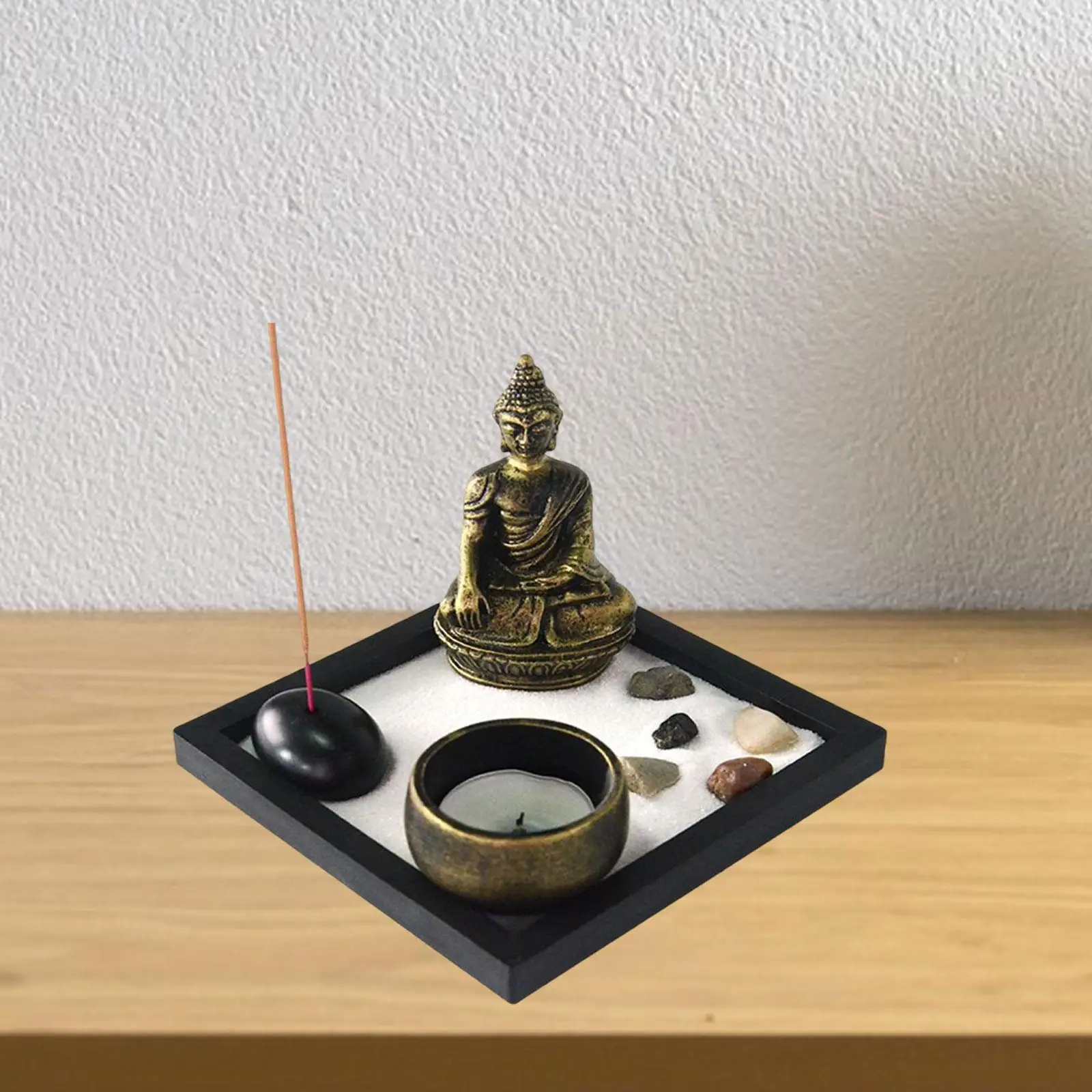 Burner Sand, Hand Crafts Tabletop Buddha Garden with Buddha Statue, , Sand, Tealight Holder and Tray for Office Home Decors