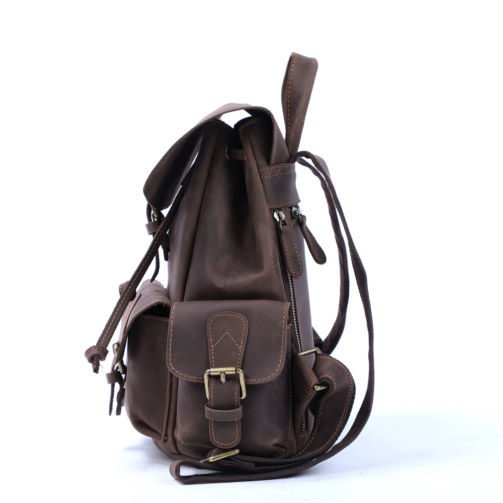 S.WORKER Vintage Echtleder-Rucksack für Damen, Reise-Vintage-Mini-Crazy-Horse-Schultasche, Schultertasche aus Rindsleder – Detail 9