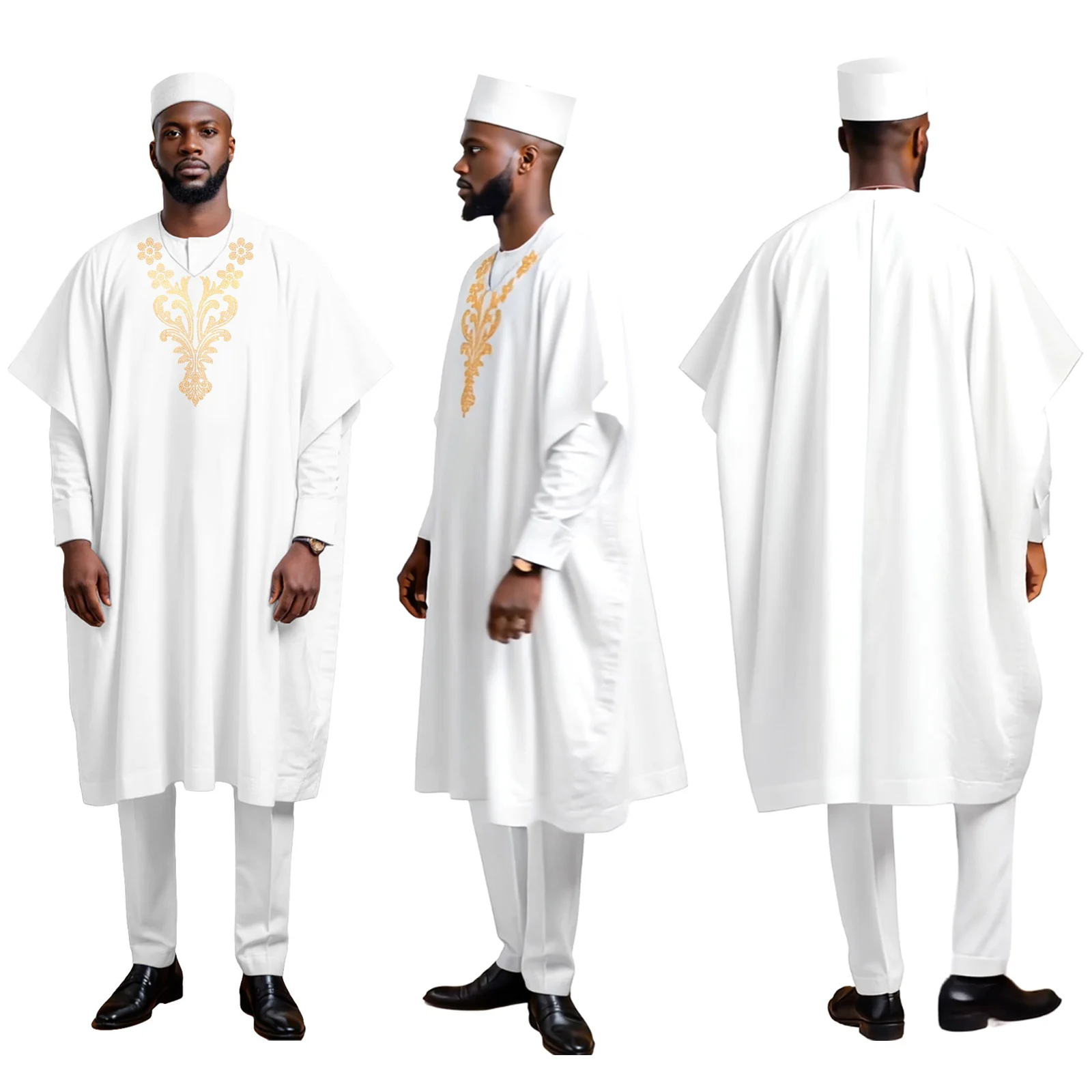 

DBQ Men's Agbada Suit Slim Fit 3 Pieces Brooch Agbada+Shirt +Slim Pants for Wedding African Clothes BD1120