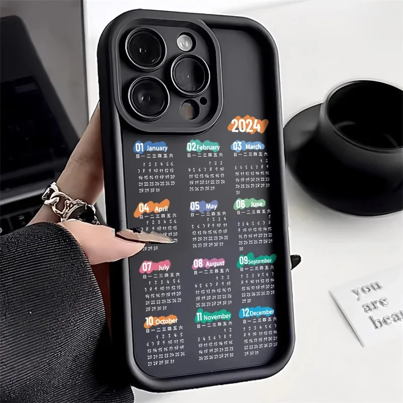 2024 Calendar Pattern Silicone Phone Case For iPhone 15 14 13 12 11 Pro Max XS XR X 7 8 Plus SE Bumper Soft Protectiou cover