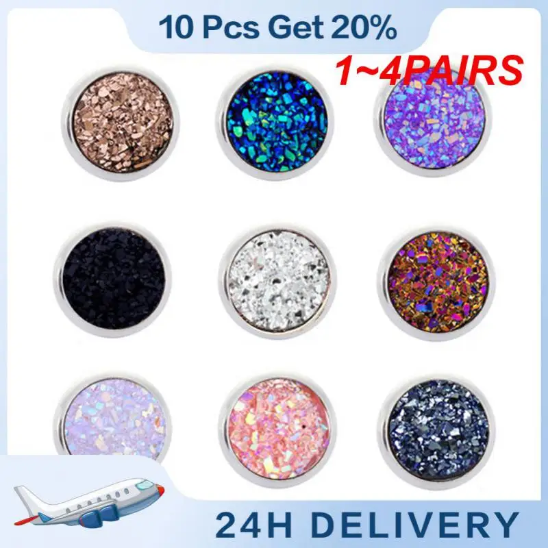 1~4PAIRS Cute Earrings Metal Shinny Round Brincos Jewelry Gifts Resin Ear Stud Unisex New Piercing Jewelry Women Earring