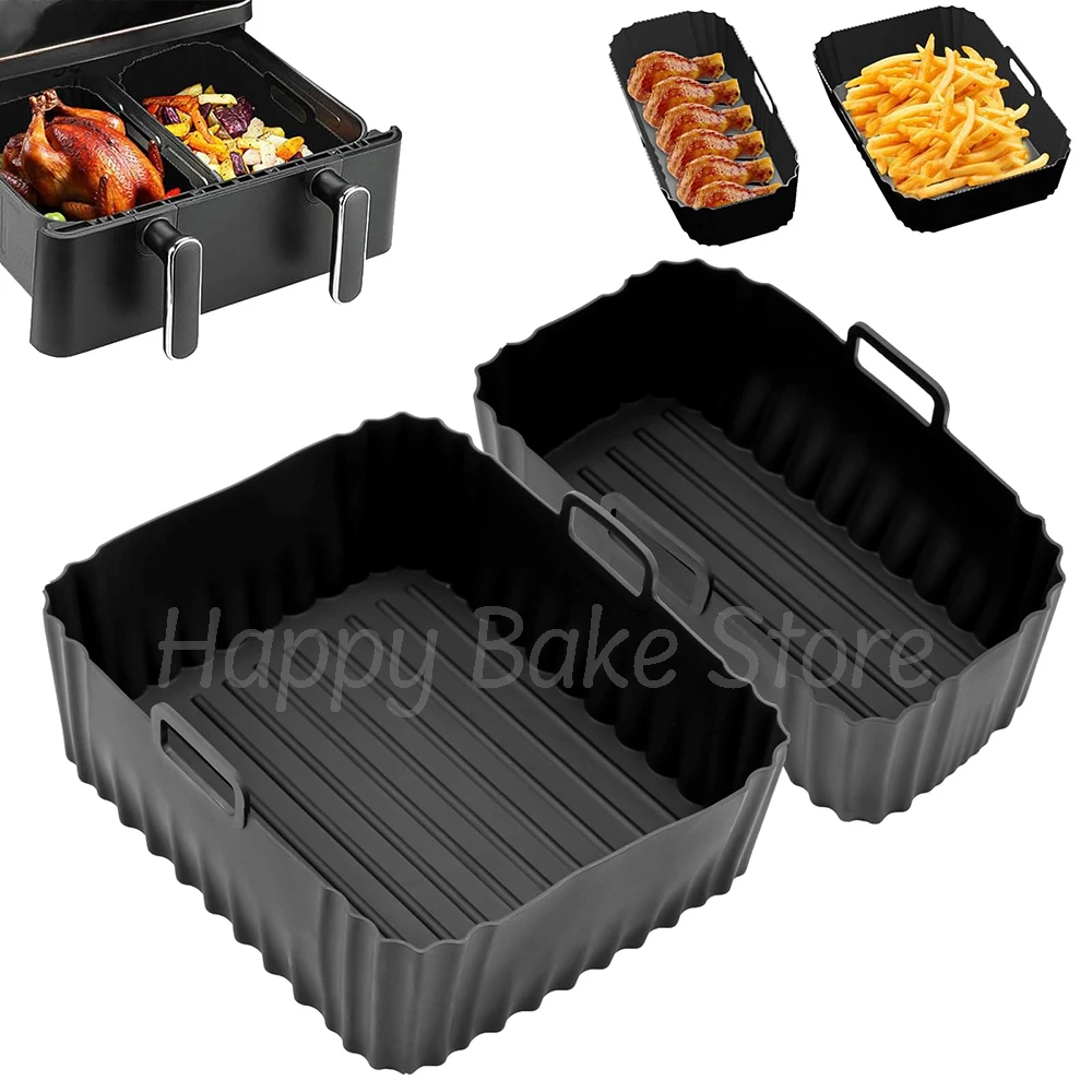 2PCS Reusable Air Fryer Liners for Tefal Easy Fry 5.2L/3.1L, Dual Drawer Air Fryer Liner for Lakeland, Salter, Tower T17099