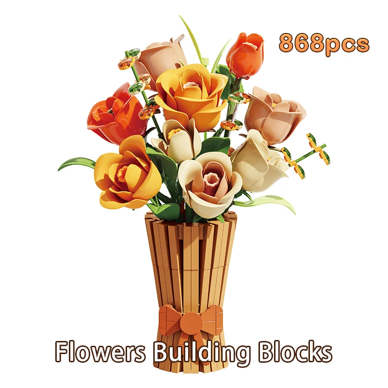 

Simulation Bouquet Building Blocks Assembly Model Flowers Plant Ornaments MOC Technical Bricks for Girl DIY Decoration Gifts