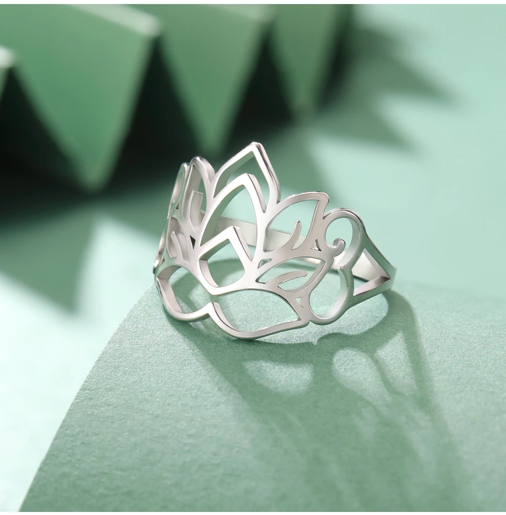 COOLTIME Frauen Lotus Ring Edelstahl Buddhismus Yoga Glück Finger Ring Amulett Schmuck Geschenk Großhandel – Detail 8