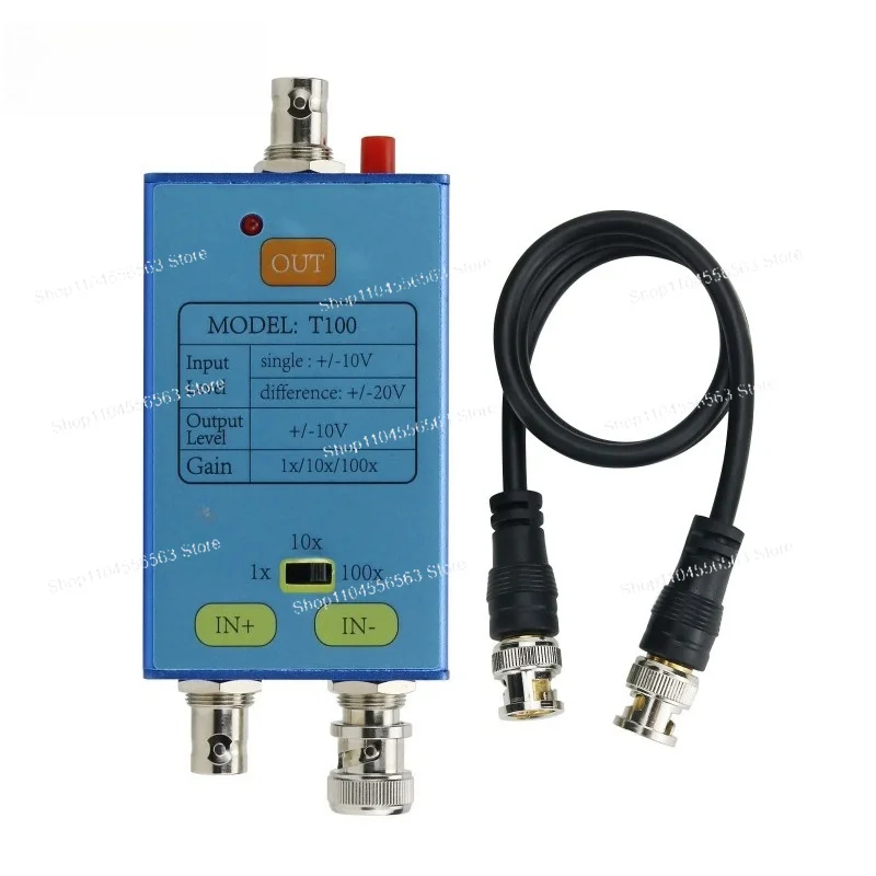 T100 1X/10X/100X Electrical Signal Measurement Differential Probe, 10M Bandwidth Low Noise Amplifier for Weak Signal Measurement