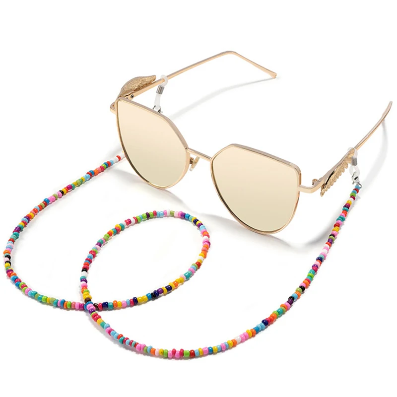 Colorful Rice Bead Glasses Chain Crystal Beaded Eyewear Lanyard Woman Face-Mask Strap Neck Cord Anti-Drop Sunglasses Holder Rope