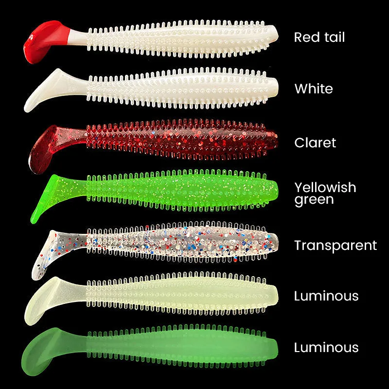 5PCS Bazooka 90mm 4.6g Soft Bait Fishing Lure T-tail Worm Easy Shiner Shad Carp Swimbait Silicone Trout Bass Vibro Thorn Plastic