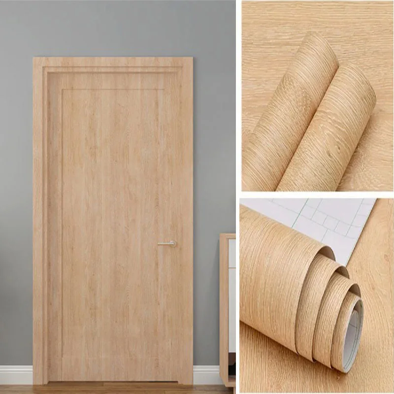 Peel-And-Stick PVC Wall Decal Yellow Wood Grain Sticker For Cabinet Drawers Waterproof Self-Adhesive Furniture Renovation.