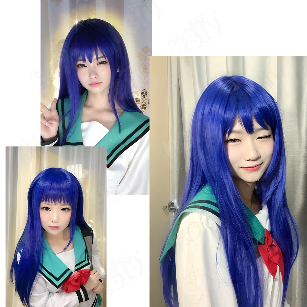 Teruhashi Kokomi Cosplay Wig Anime Saiki Kusuo Cosplay Wig HSIU 60CM ink blue Long hair Heat Resistant Synthetic Wig+Wig Cap