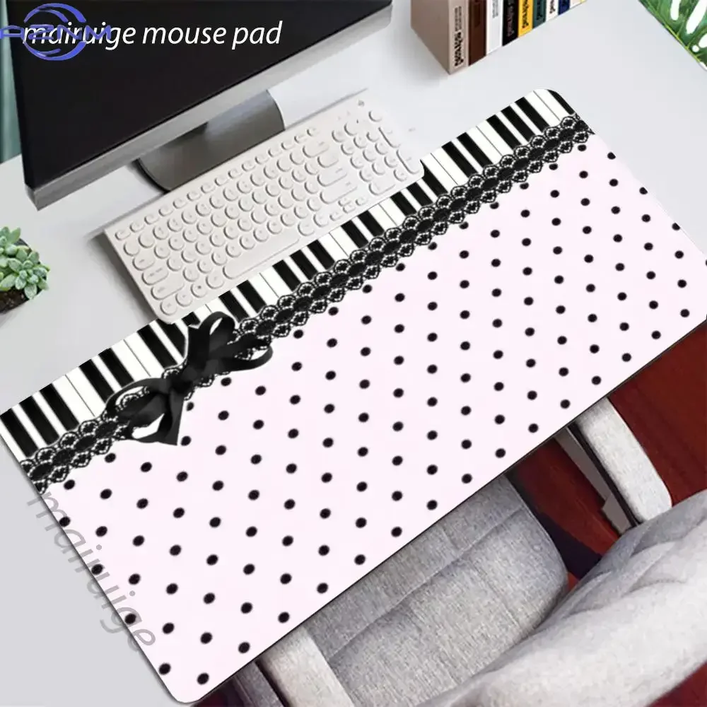Cute Black Lace Bow Mouse Pad Pink Polka Dot Desk Mat Kawaii Aesthetic Large  XXL Gaming Mousepad Non Slip Laptop Desk Pad