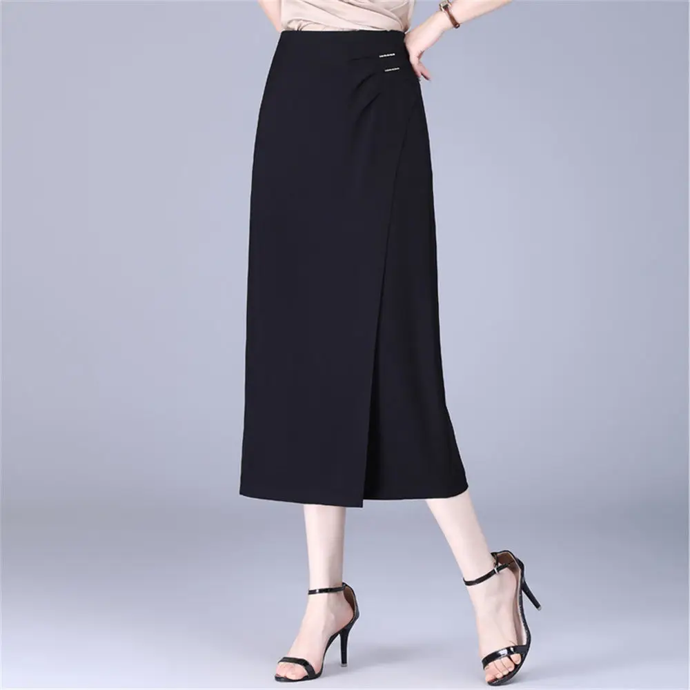 

Spring Summer Midi Skirt High Waist Slim Straight Skirt With Slit Asymmetric All-match Skirt