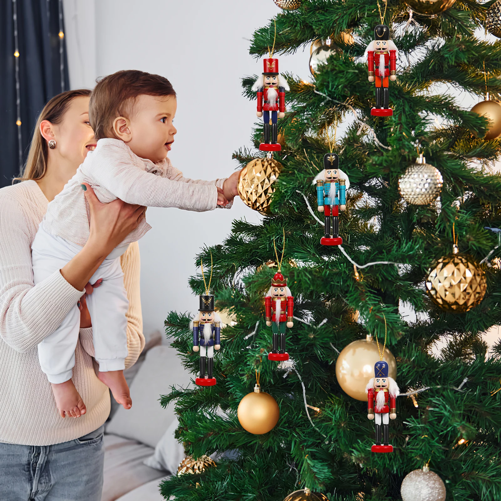 

6pcs Walnut Christmas For Children Gift Figurines Imagination Kids Wooden Creative Decoration Kids Wooden