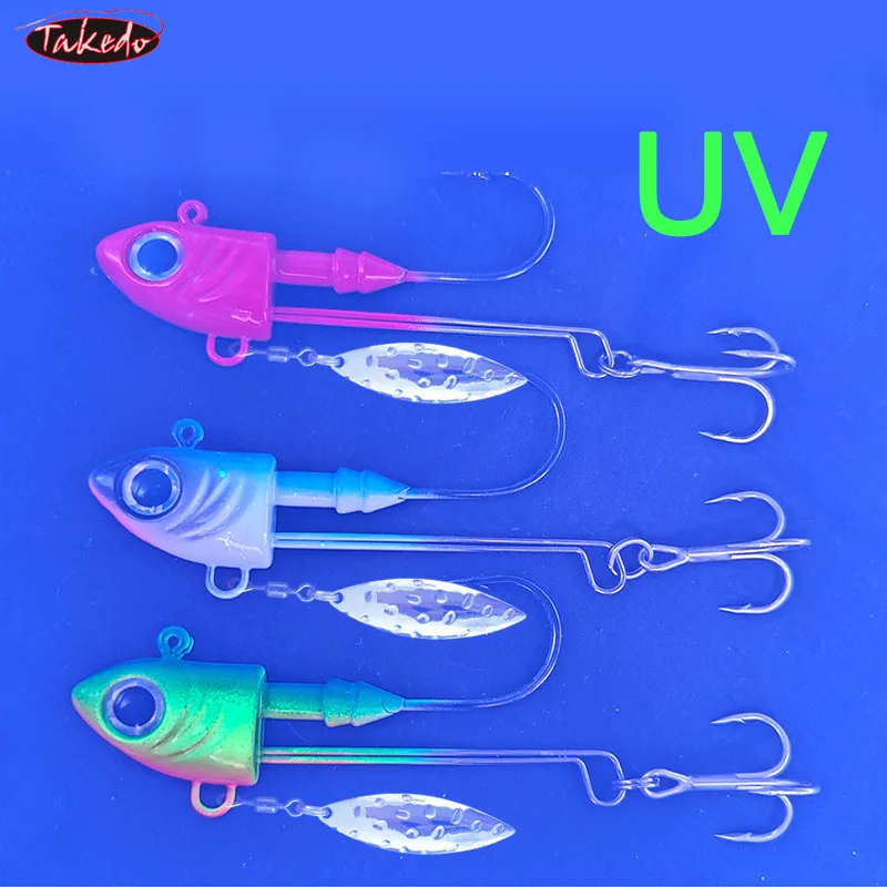 TAKEDO Jig cabeza de pez giratorio anzuelos triples perca bajo - imagen 5