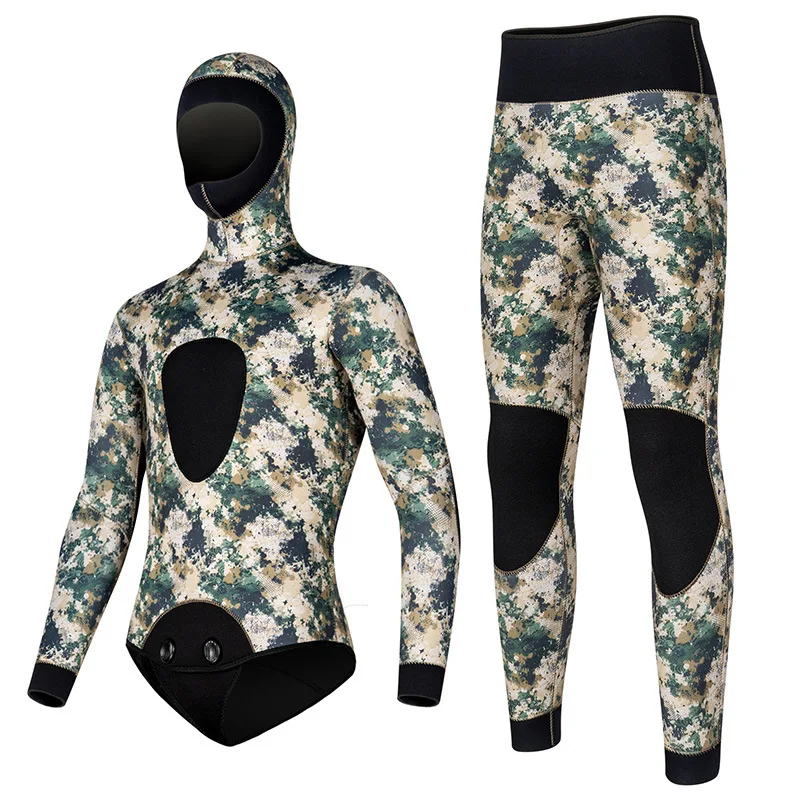 Adult 5MM Hooded Split Wetsuit Thermal Neoprene Diving Suit for Cold Water Diving