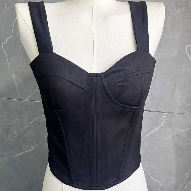 Black Luxury Corsets - French Hottie Herringbone Top, Renaissance Corset, Princess Crop Top, Herringbone Waist Tank Top