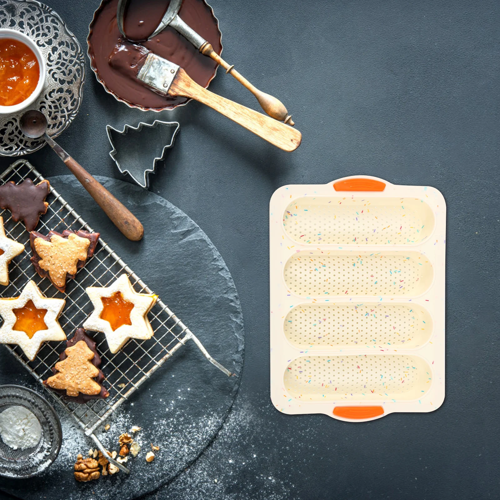 

Tasteless Silicone Baking Mold Bread Pan For Hotel Home Use Flexible Easy Peel Off 4 Slot Tray