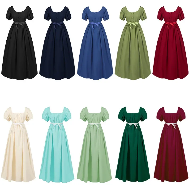 

Pop New 2025 Victorian Regency Dress Women Short Sleeve Empire High Waist Medieval Vintage Victorian Ball Cosplay Gown Dress