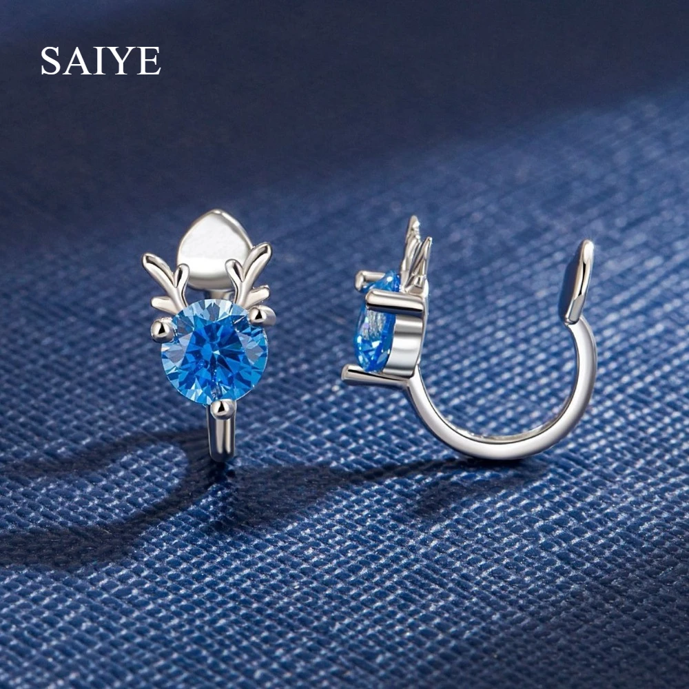 925 Sterling Silver Elk Ear Clip No Piercing Blue Zircon Deer Ear Cuff for Women Fashion Wedding Jewelry Gift - view 6