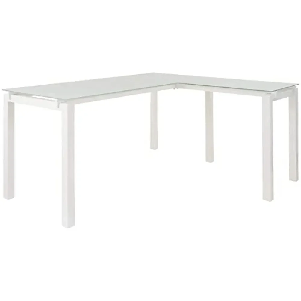 Baraga Contemporary Glass L-Shaped Home Office Desk, White