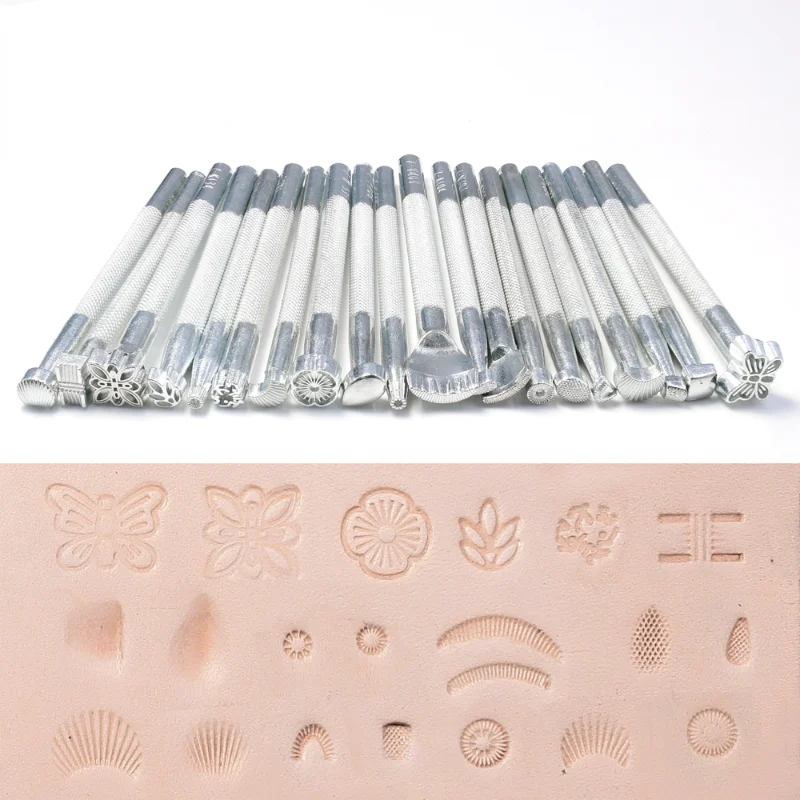 20PCS Ceramic Stamp Embossing Leather Tool Stainless Steel Flower Punching DIY Ceramic Hand Stamp Printing Mould Set Craft Tool