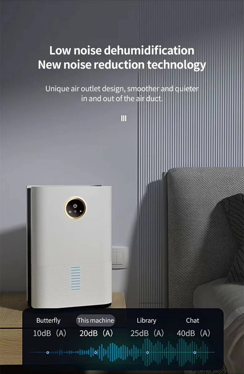 مزيل رطوبة الهواء كتم امتصاص الرطوبة مزيل مجفف الهواء للمساحات الصغيرة (40-60 ㎡ )، سعة 1 لتر/ساعة، خزان 2.5 لتر، طاقة منخفضة 60 وات