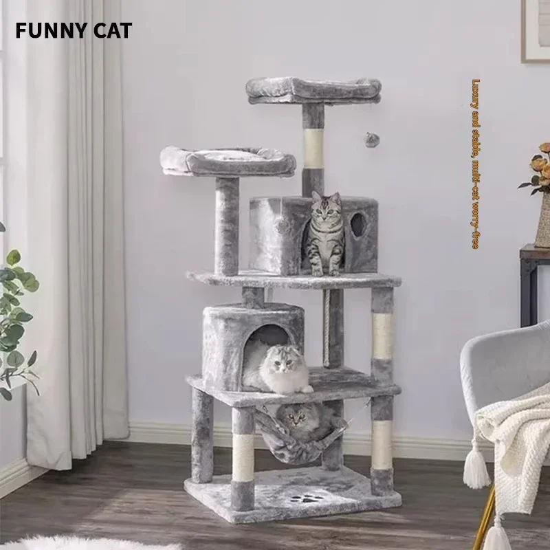 Cat Nest Tree Integrated Luxury  Scratch Pole New Cat Climbing Frame , Large Pet Jumping Platform, All Season Universal