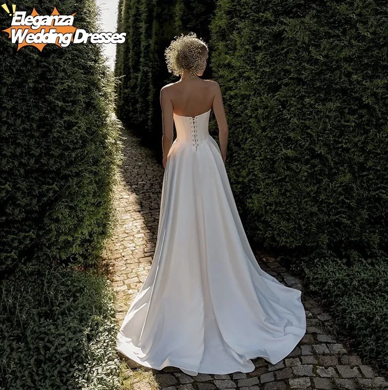 فساتين زفاف بسيطة مخصصة على شكل حرف a فستان زفاف طويل مع جيب للنساء فساتين حفلات الزفاف المسائية Vestidos De Novia 2025