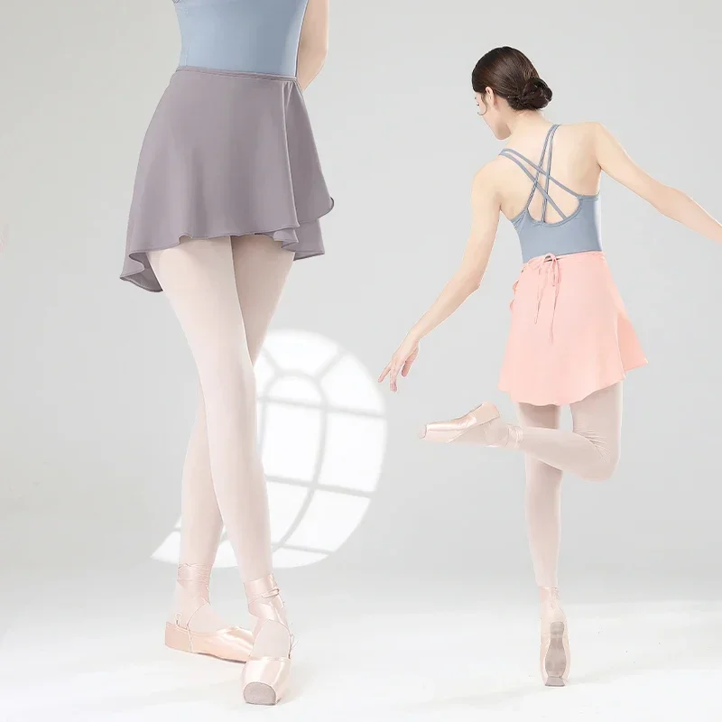 女の子バレエスカート女性ダンスショートスカート高弾性スカートバレリーナ大人スケートダンスヨガレースアップシフォンスカート