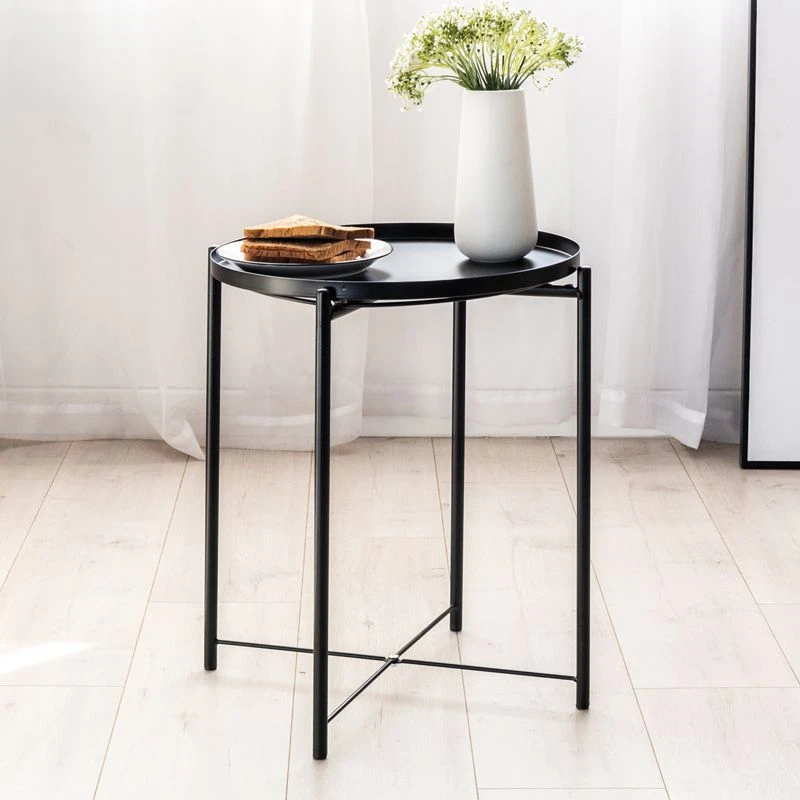 Nordic Style Round Side Table Multifunctional Small Coffee Tables Iron Folding Coffee Tray Bedside End Table Sofa Sides Tables