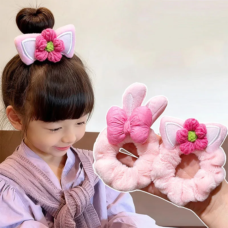 

Милые мультяшные кошки, кроличьи уши, цветочный бант, плюшевые эластичные ленты для волос для девочек, резинка для волос, резинка для волос, веревка для волос, милые аксессуары для волос