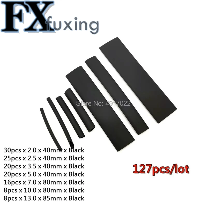 127pcs Black Heat Shrinkable Tube Cable Insulation Sleeve Waterproof Electronic Lated Polyolefin Sheathed Shrink Tubing