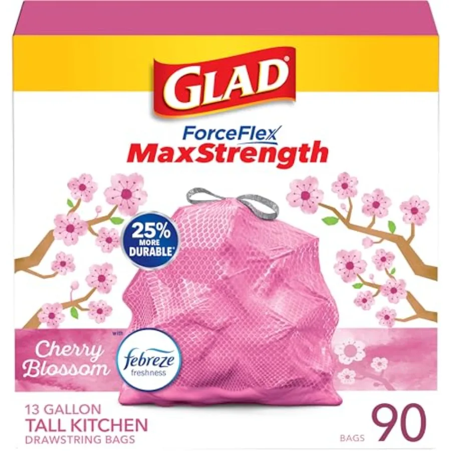 

Tall Kitchen Trash Bags 13 Gallon MaxStrength Cherry Blossom Garbage Bags Drawstring 90 Count