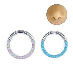 New Titanium 8-10mm Opal Hinged Segment Clicker Ear Cartilage Earrings Helix Lip Piercing Body Jewelry Septum Piercing Nose Ring