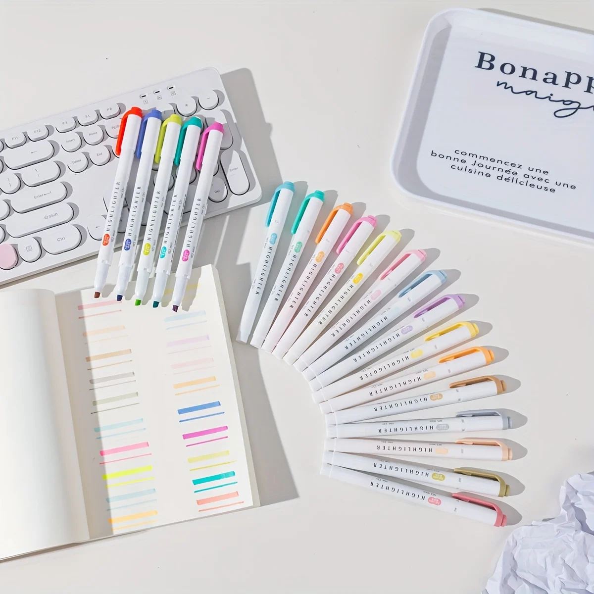 5pcs Fluorescent Markers, Macaron, Silver Glitter, Multi-Color, High-Value, Luminous, for Note-taking, Highlighting, Hand Diary