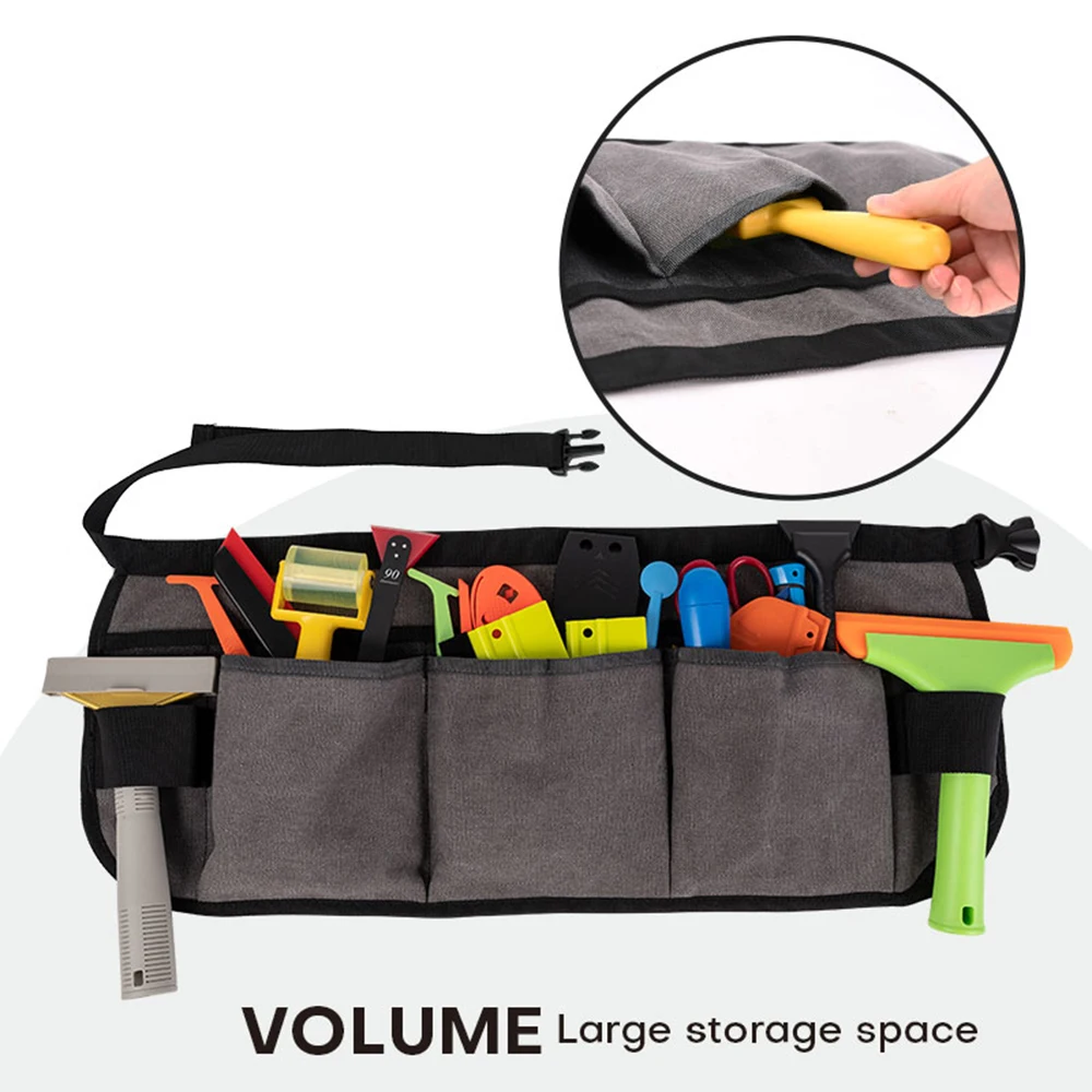 FOSHIO 12Pocket Large Car Wrap Tool Bag Waist Belt Vinyl Film Squeegee Holder Window Tint Scraper Storage Utility Pouch Work Bag