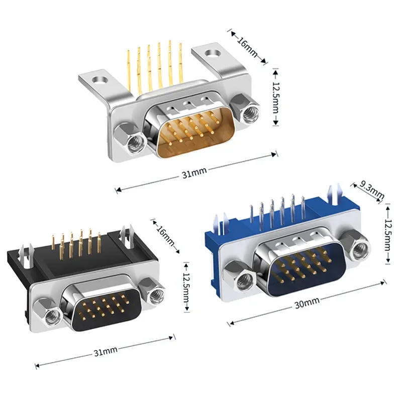 DB15 VGA Socket PCB Welding Plate 3 Rows of 15 Needles Male Female Connector DR15P 3.08/8.85mm Solid Pin 90° Terminal Fitting