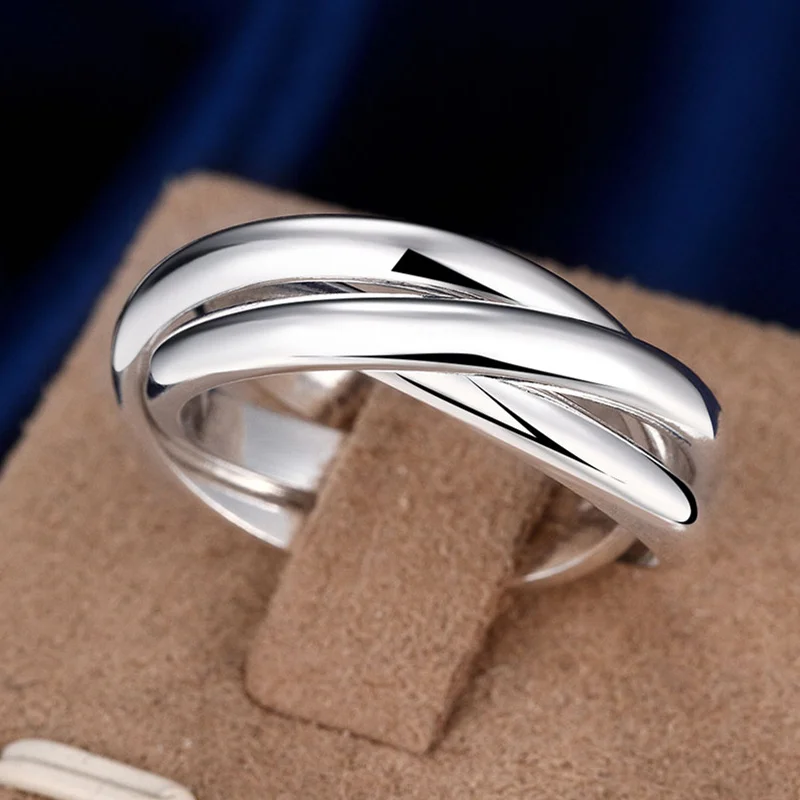 New 925 Sterling Silver Three Circle Round Rings For Women Men Wedding Engagement Party Fashion Charm Jewelry