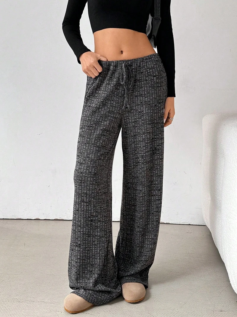 

Весенне-осенние полосатые повседневные брюки для женщин 2026: прямые брюки в уличном стиле, домашняя одежда, свободные длинные брюки на шнуровке