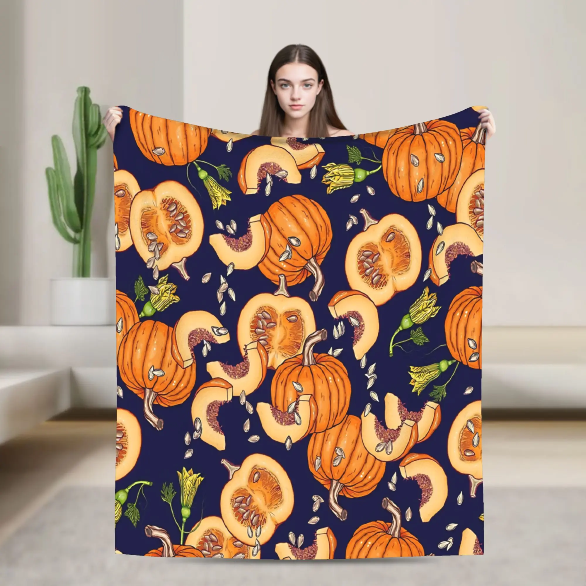 Pumpkin Night Life Pattern  Blanket  Soft Fashion Plush Bedding Throws For Kids Adult Outdoor Flannel Bedspread Bed Cover